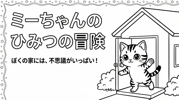 ミーちゃんのひみつの冒険：白黒線画の塗り絵物語