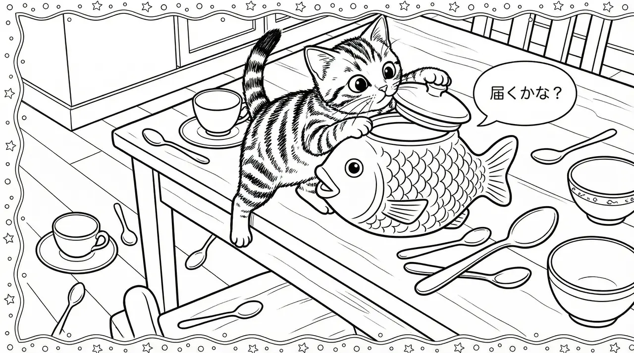 ミーちゃんのひみつの冒険：白黒線画の塗り絵物語 3