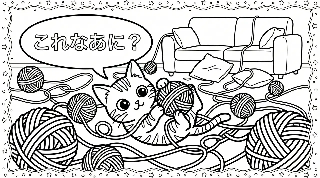 ミーちゃんのひみつの冒険：白黒線画の塗り絵物語 2