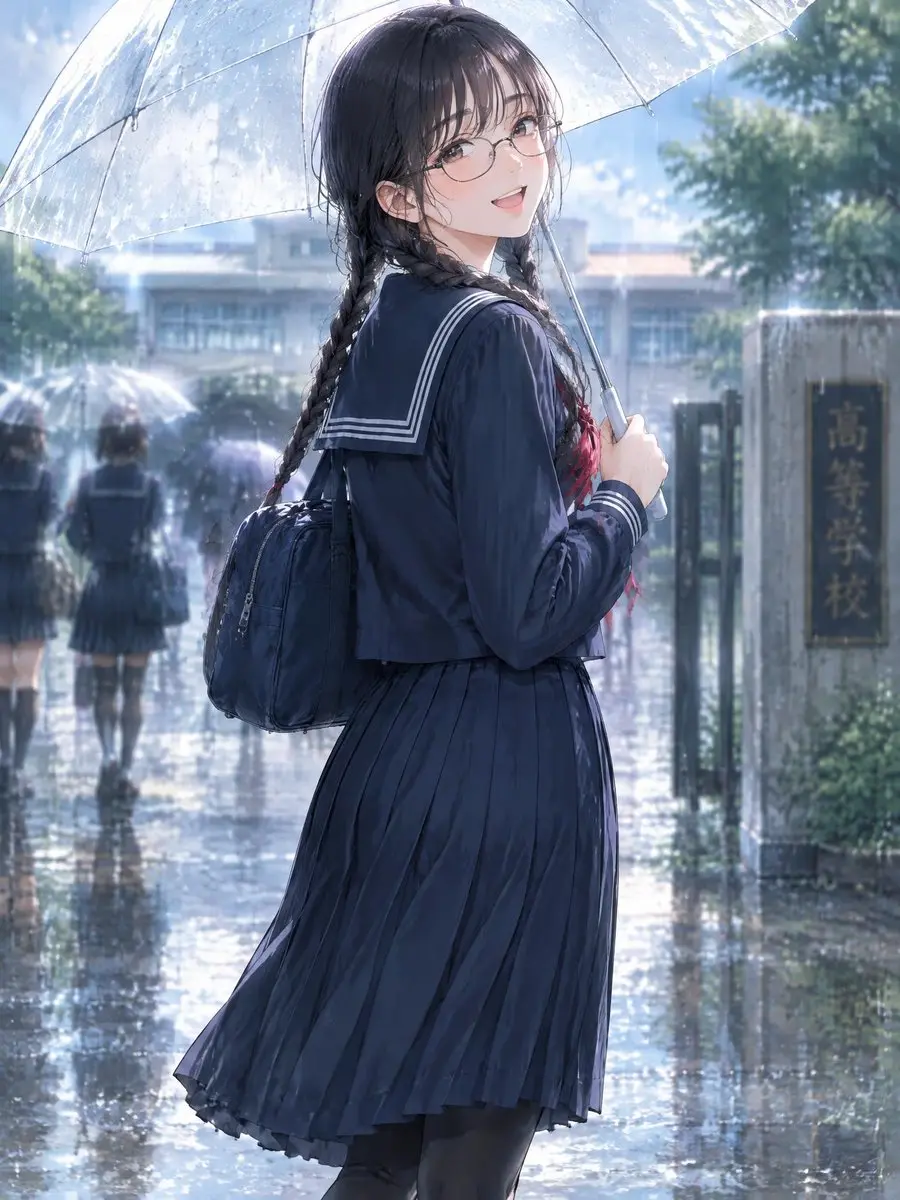 雨中制服动漫少女
