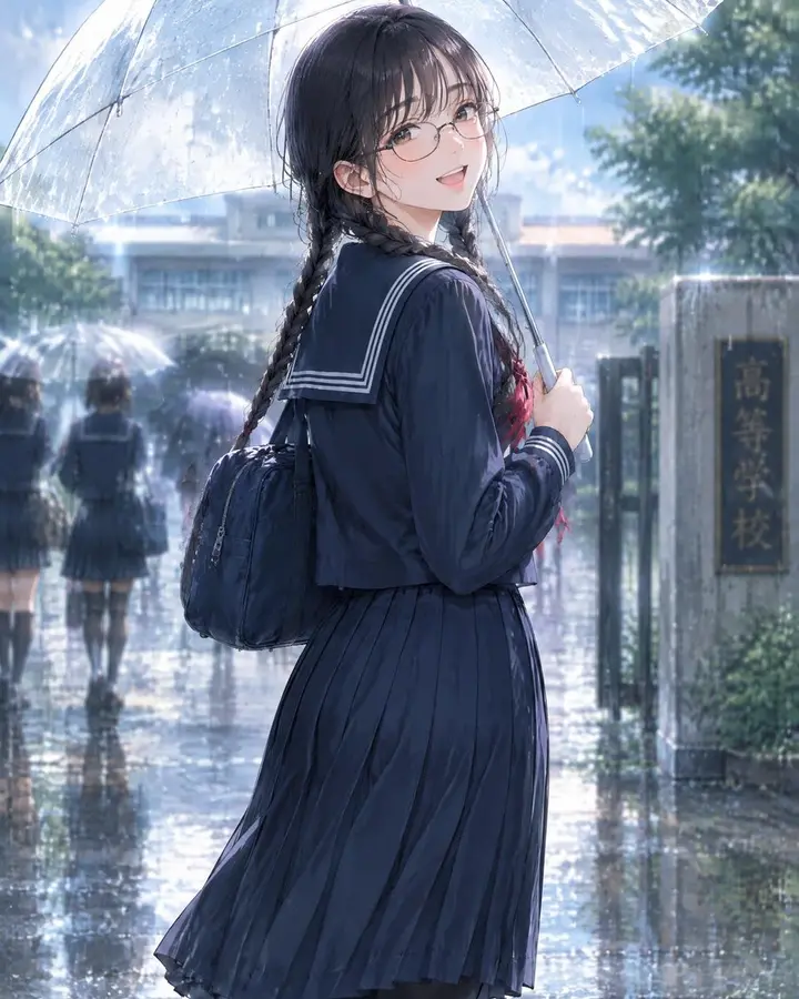 雨中制服动漫少女