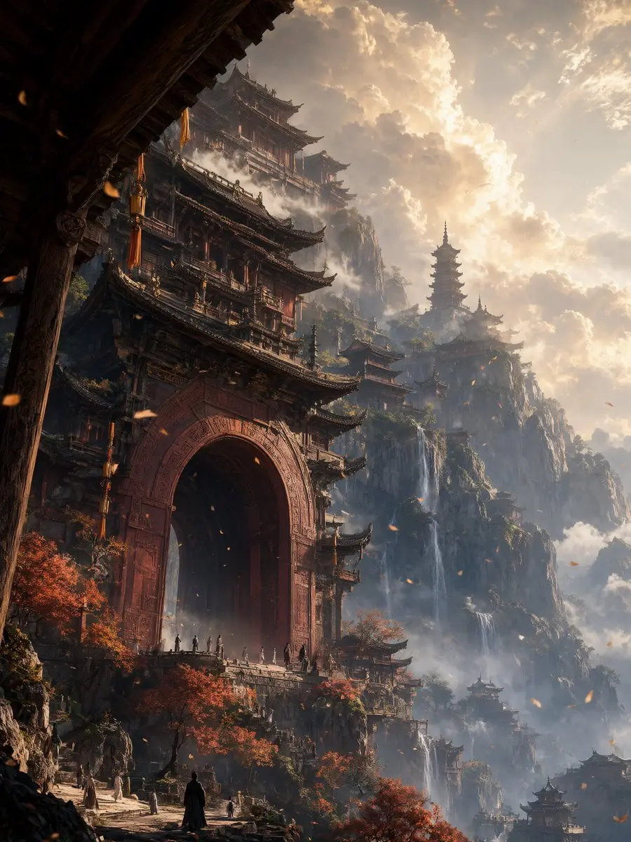 东方仙侠宗门景观提示词