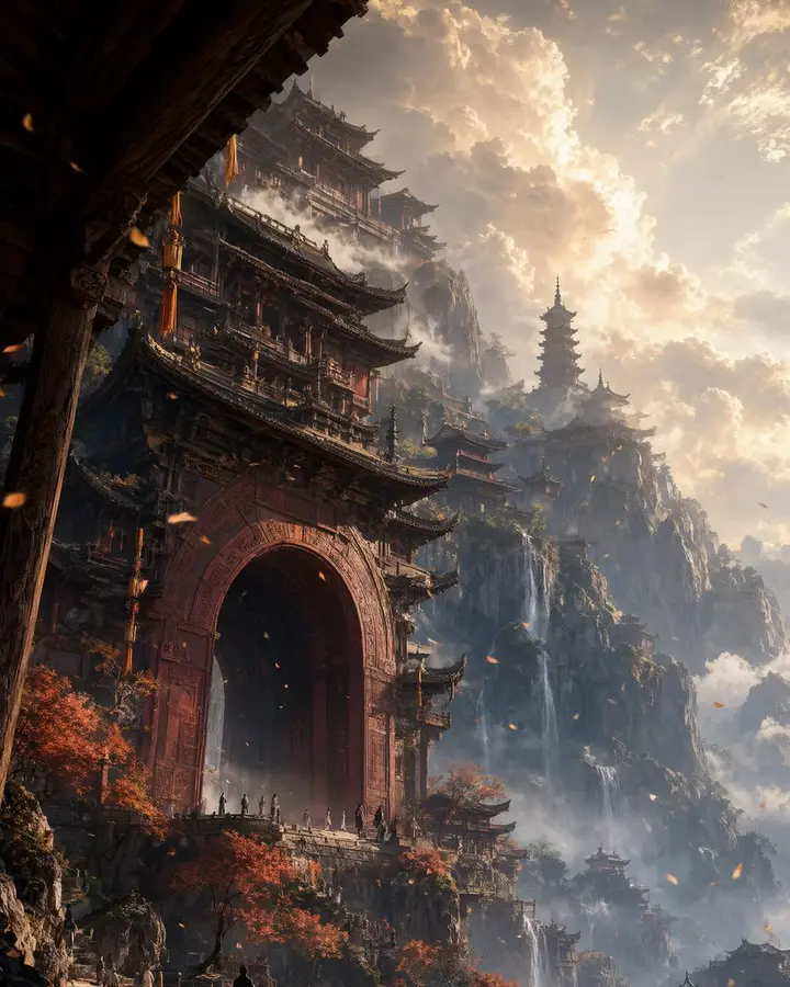 东方仙侠宗门景观提示词