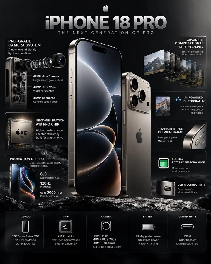 iPhone 18 Pro 科技信息图