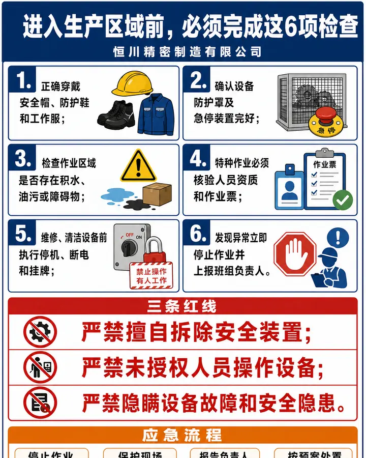 进入生产区域前，必须完成这6项检查