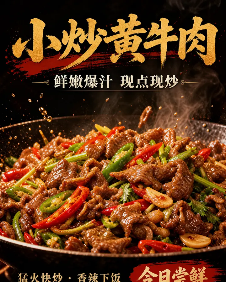 小炒黄牛肉餐饮海报