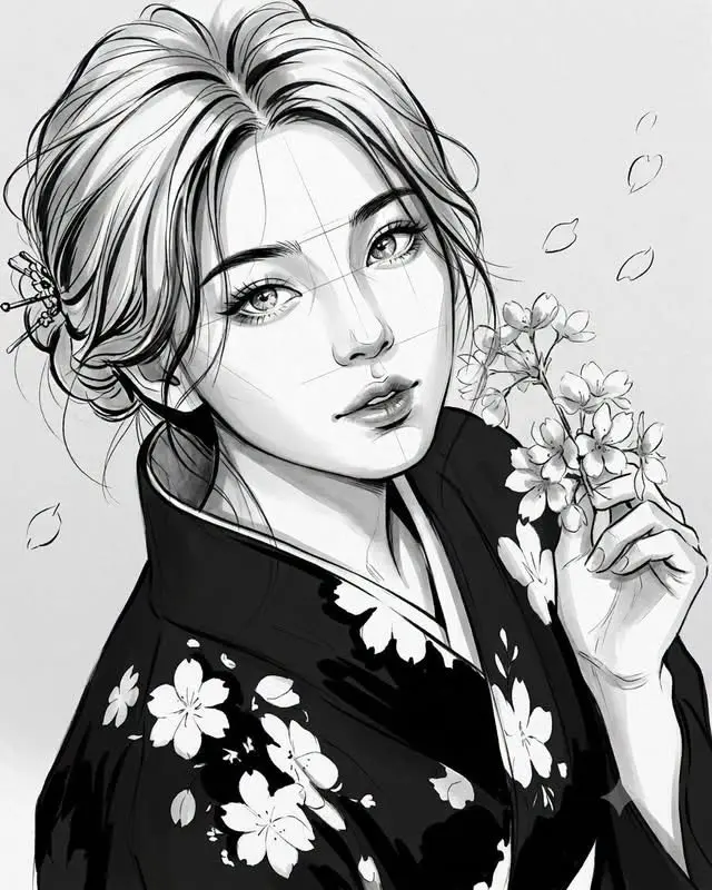 单色水墨时尚插画