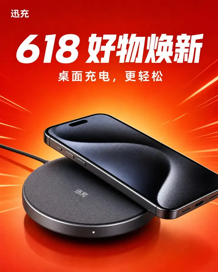 迅充无线充电器618促销海报