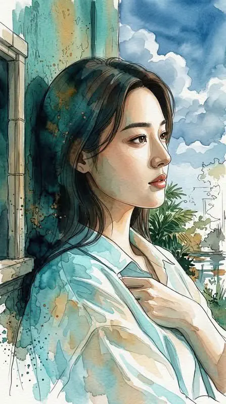 融合建筑水彩与水墨的插画风格