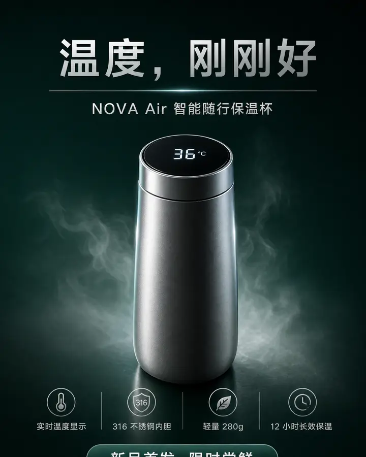 NOVA Air 智能随行保温杯新品发布海报