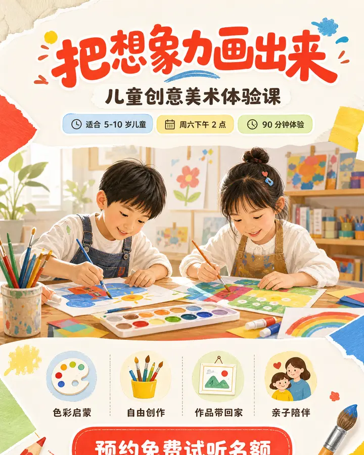 儿童美术体验课海报