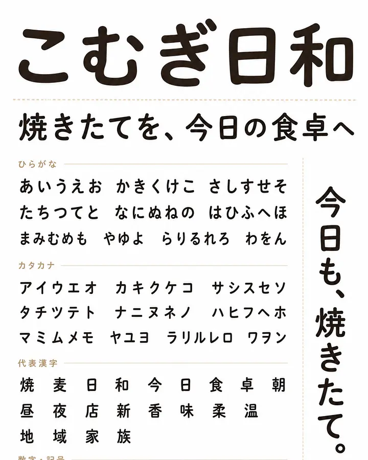 こむぎ日和 日本街角面包店日文标题字体系统