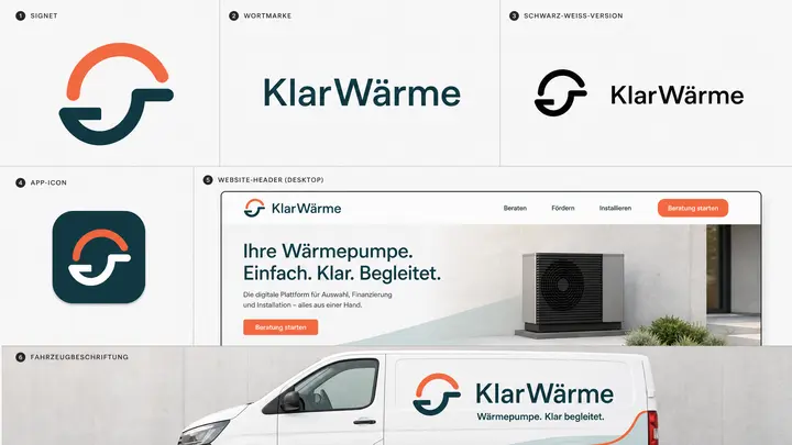 KlarWärme Heat Pump Advisory Platform Logo Concept Board