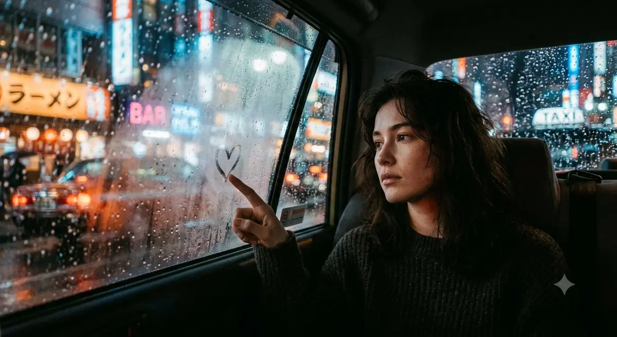 雨夜车内电影感人像