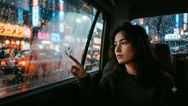 雨夜车内电影感人像