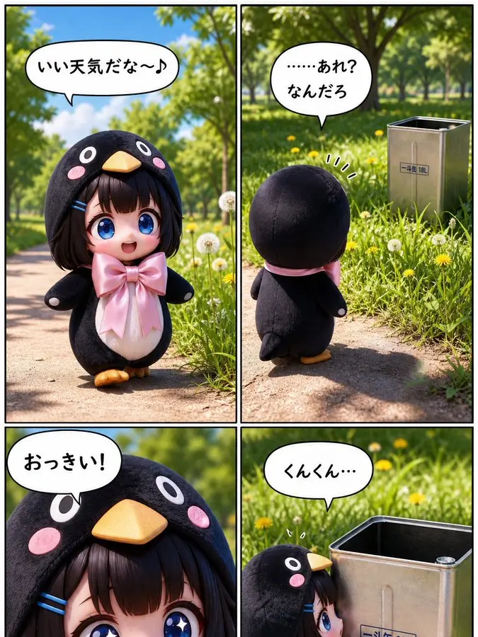 可爱企鹅女孩四格漫画