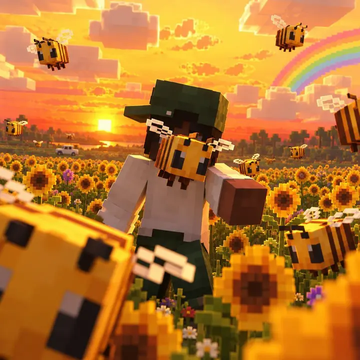 向日葵田中的 Minecraft 角色