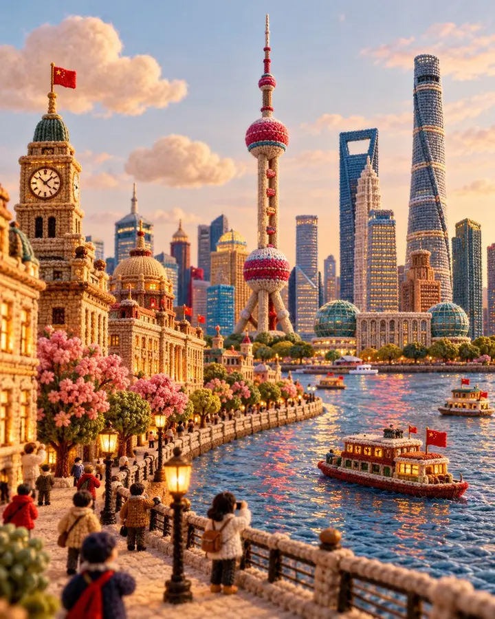 针织毛线微缩世界提示词