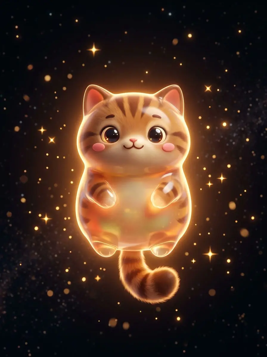 漂浮太空虎斑猫立体插画