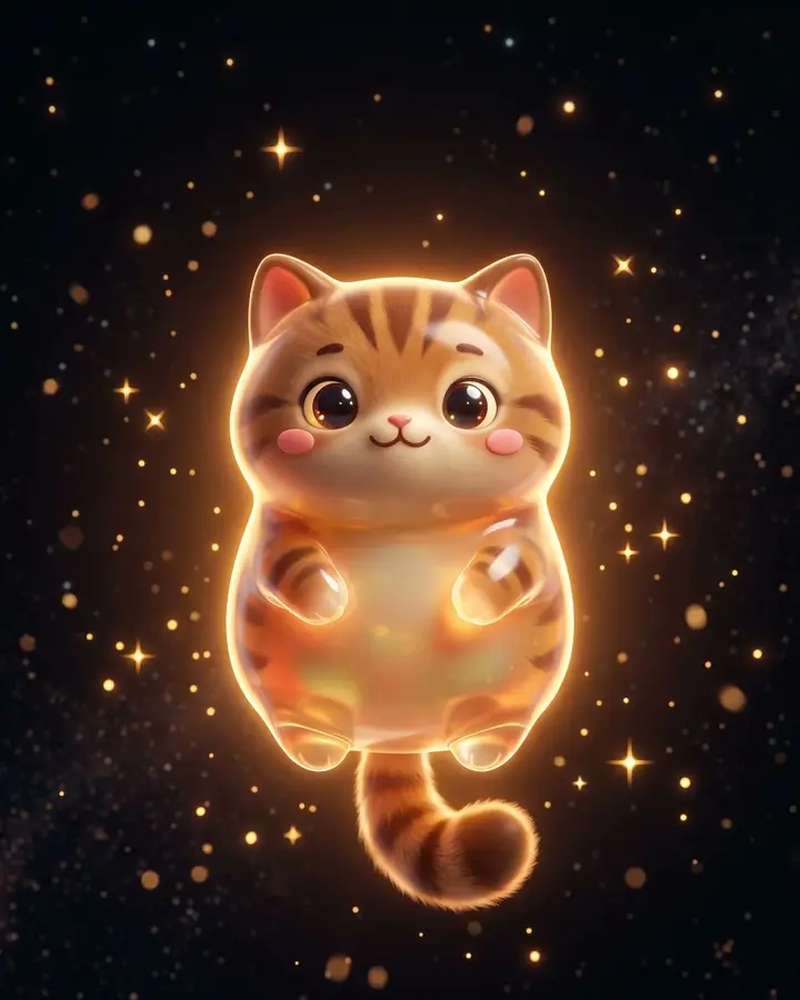 漂浮太空虎斑猫立体插画