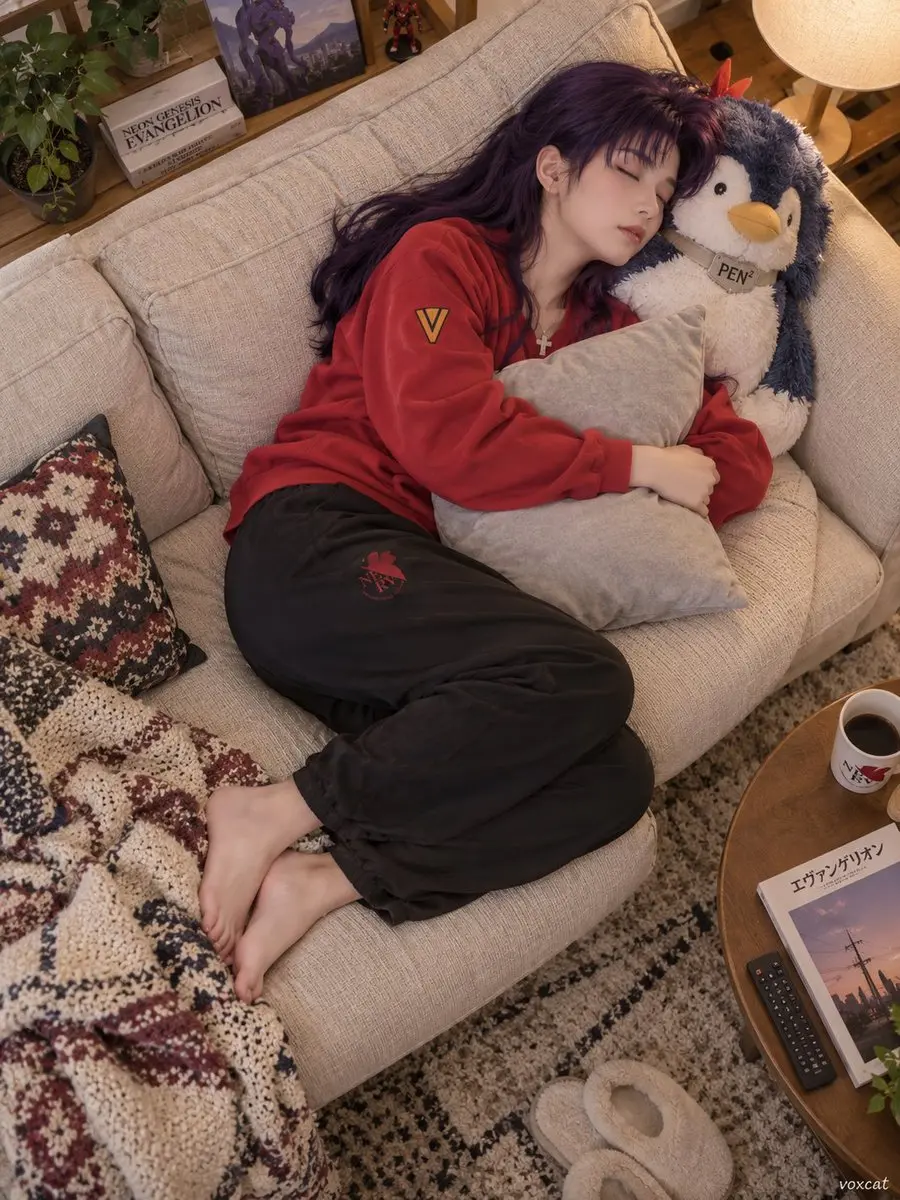 人物在沙发上睡觉的俯拍镜头