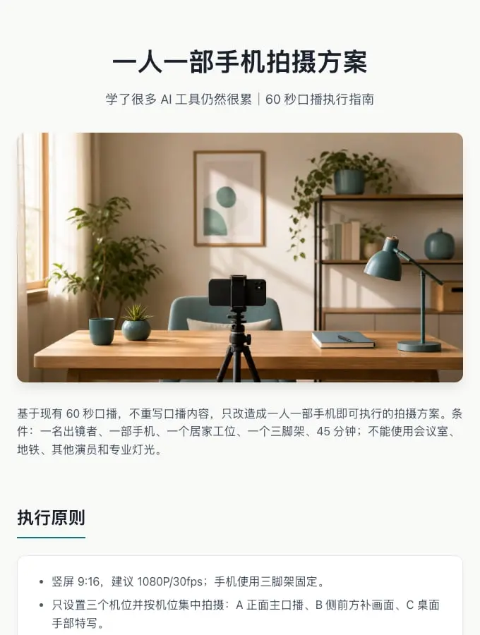 学了很多 AI 工具仍然很累｜一人一机位拍摄执行单