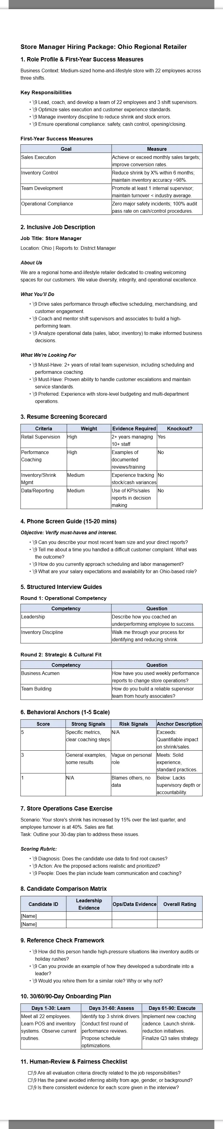 Store Manager Hiring Package 2