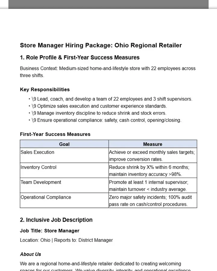 Store Manager Hiring Package