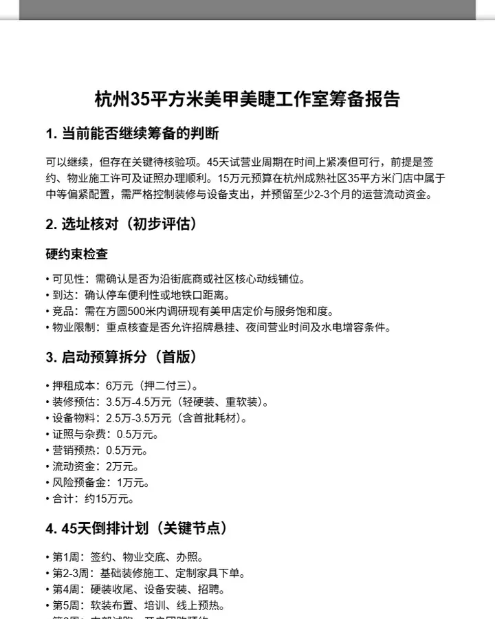 35㎡美甲美睫工作室筹备报告