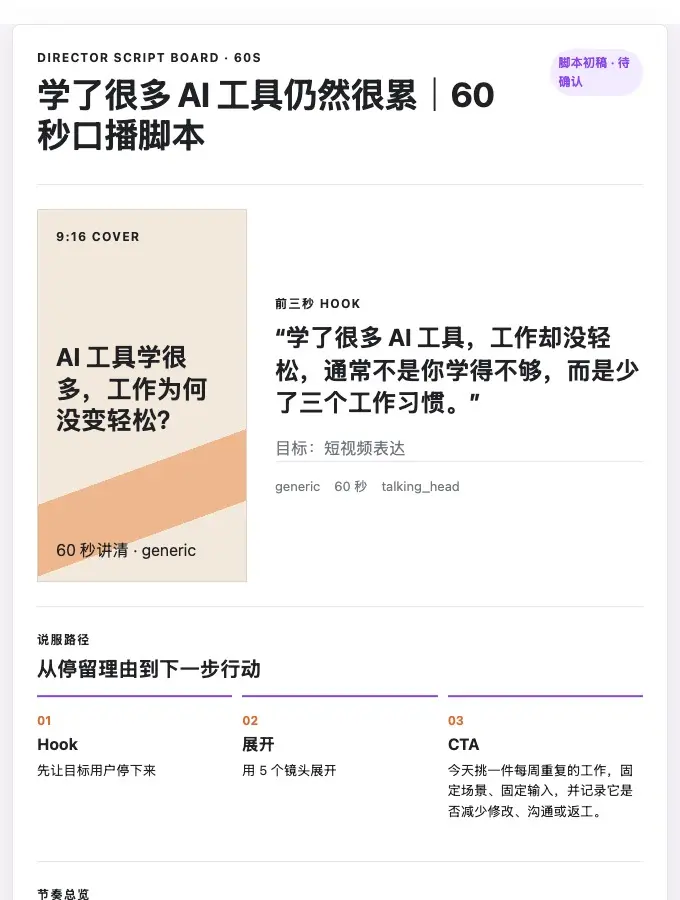 学了很多 AI 工具仍然很累｜60 秒口播脚本