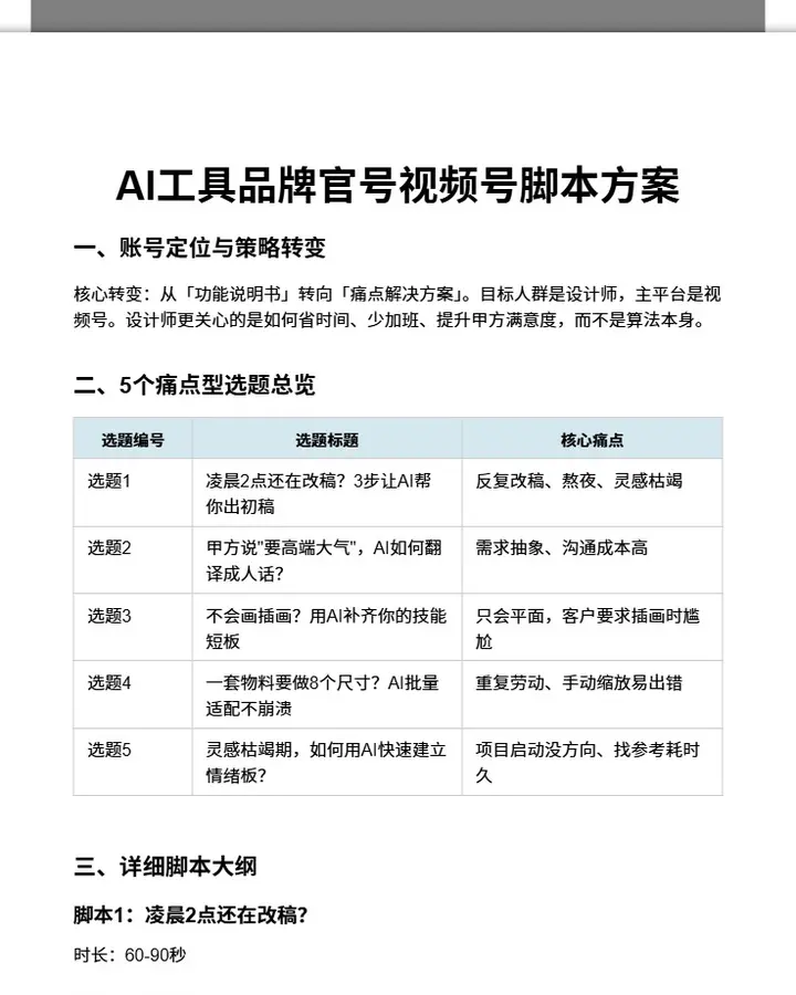 AI工具品牌官号视频号脚本方案