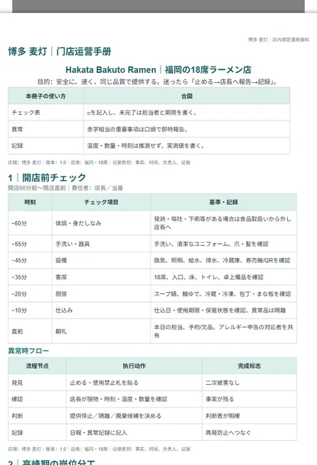 博多 麦灯｜店舗運営マニュアル
