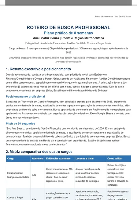Ana Beatriz Souza — Plano de busca de emprego em 8 semanas
