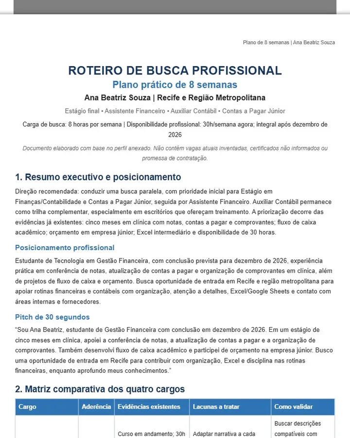 Ana Beatriz Souza — Plano de busca de emprego em 8 semanas