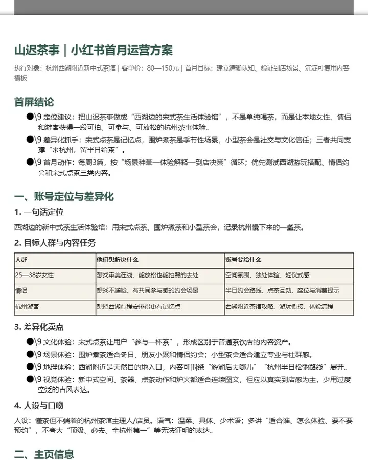 山迟茶事｜小红书首月运营方案