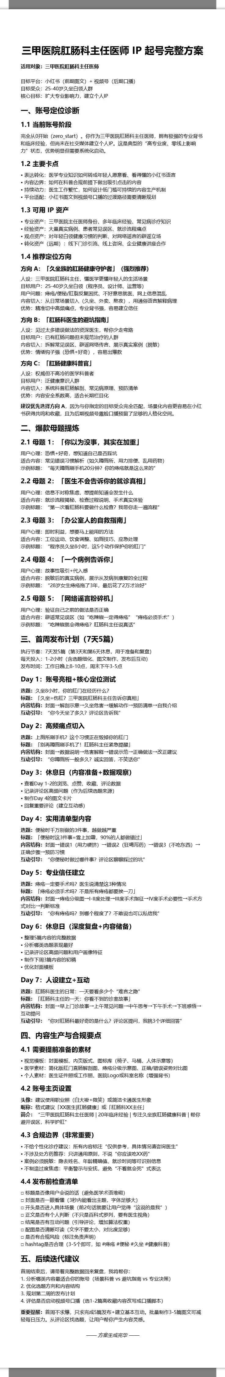 三甲医院主任医师IP起号方案 2