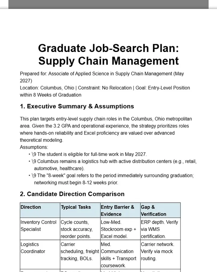Supply Chain Graduate Job Search Plan