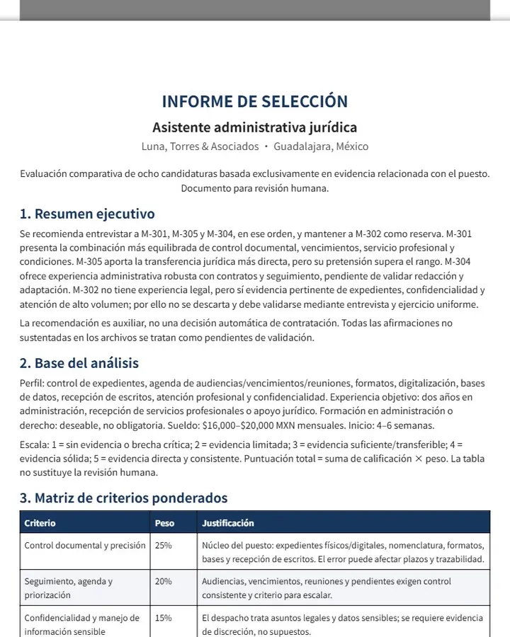 Selección de Asistente Administrativa Jurídica