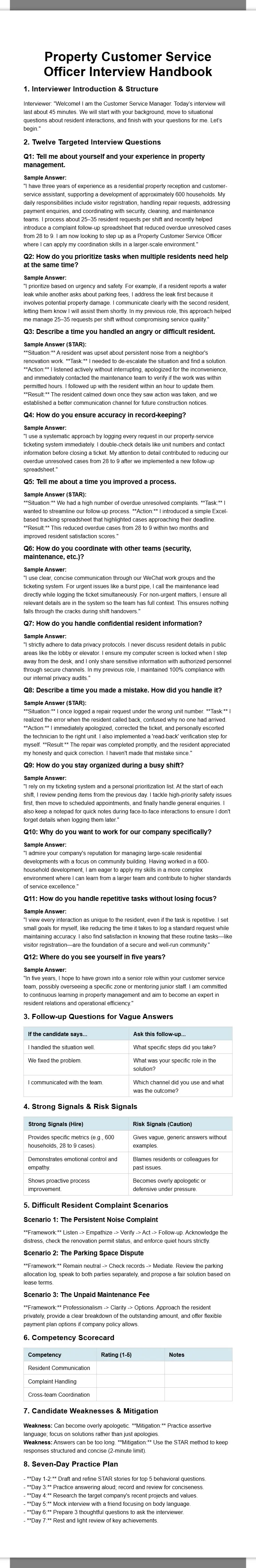 Property Customer Service Officer Interview Handbook 2
