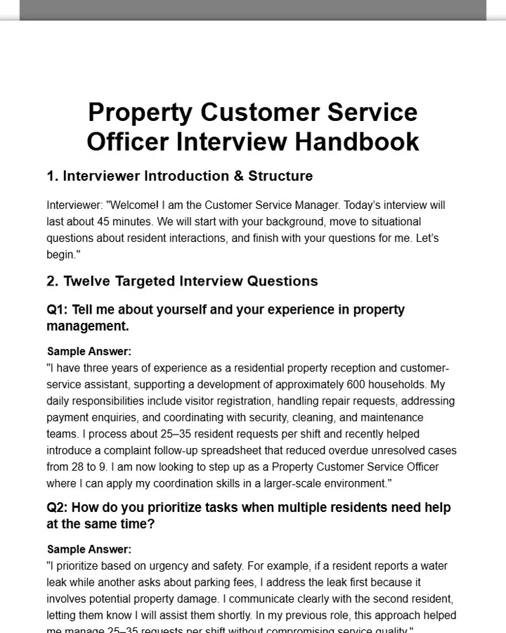 Property Customer Service Officer Interview Handbook