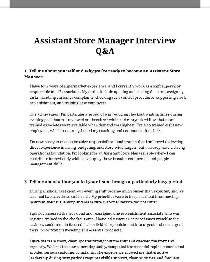 Assistant Store Manager Interview Q&A