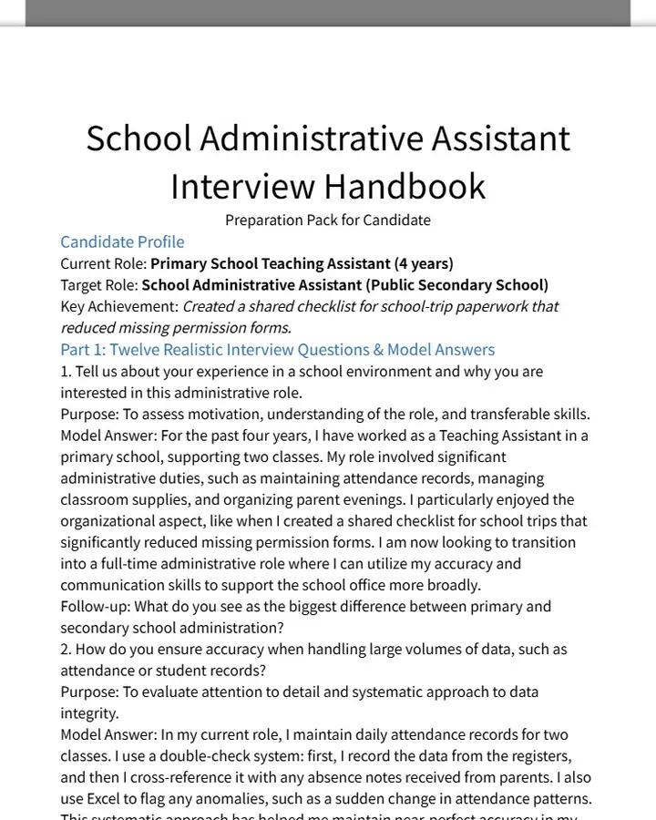 School Administrative Assistant Interview Handbook
