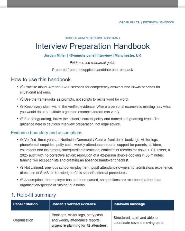 Jordan Miller — School Administrative Assistant Interview Handbook