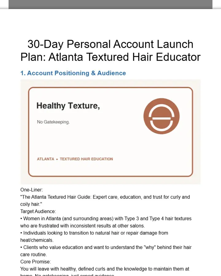 30-Day Personal Account Launch Plan: Atlanta Textured Hair Educator