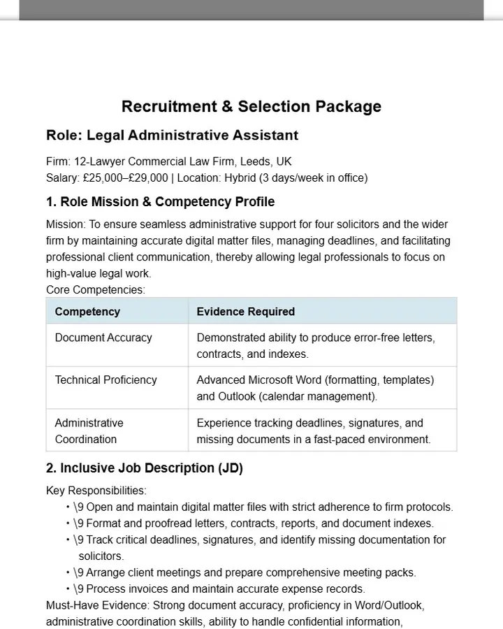 Legal Administrative Assistant Recruitment Package