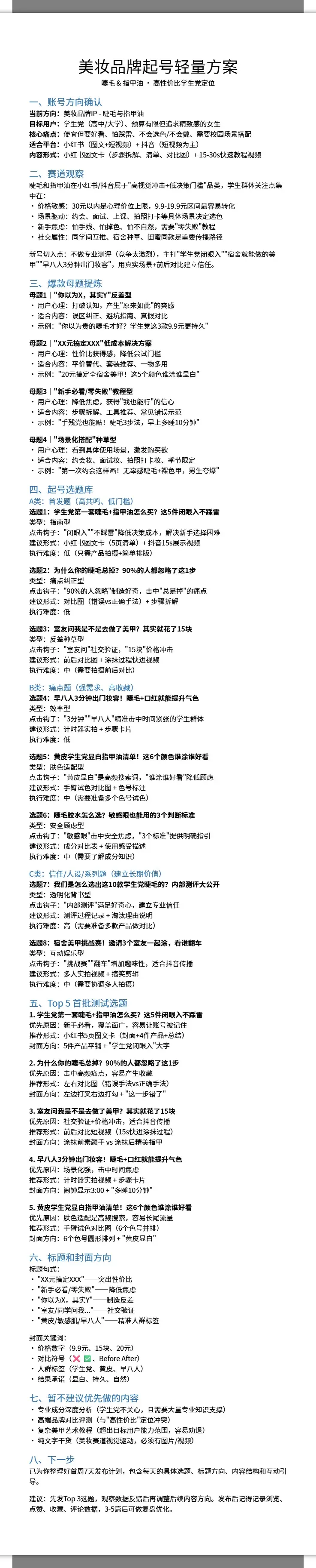 美妆品牌起号轻量方案 2