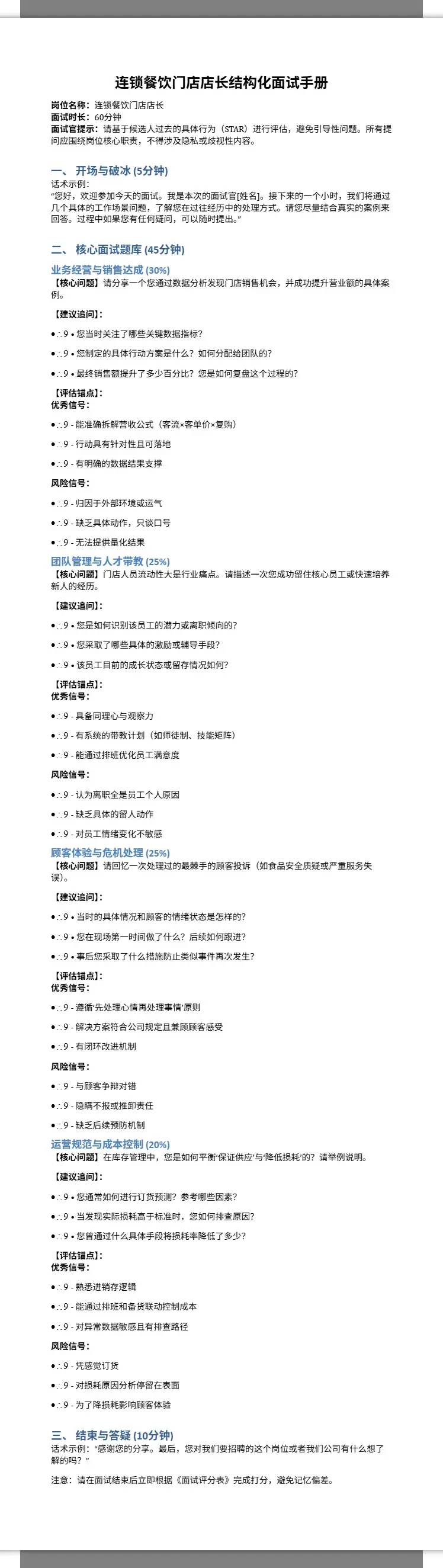 连锁门店店长结构化面试手册 2