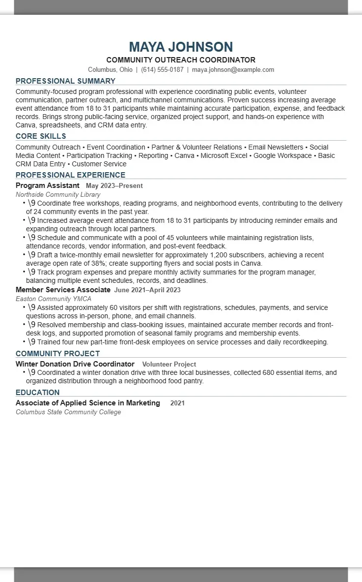 Maya Johnson — Community Outreach Coordinator Resume 2
