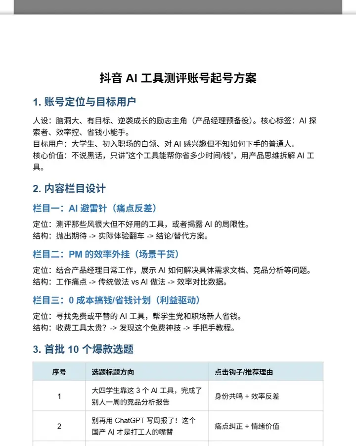 抖音 AI 工具测评账号起号方案
