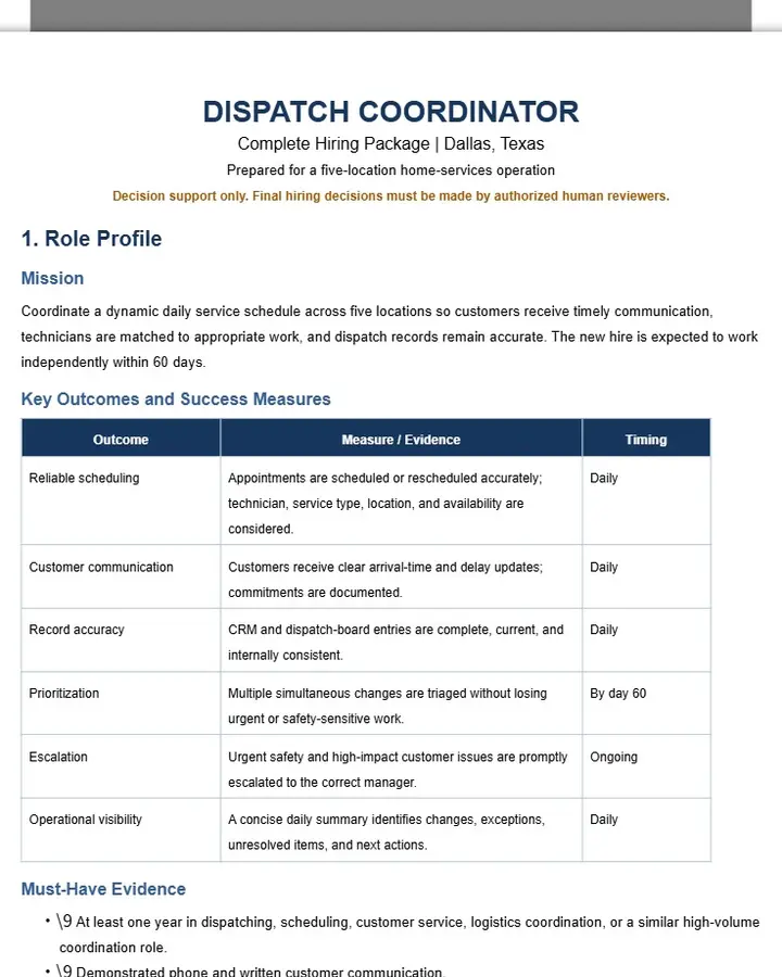 Dispatch Coordinator Hiring Package